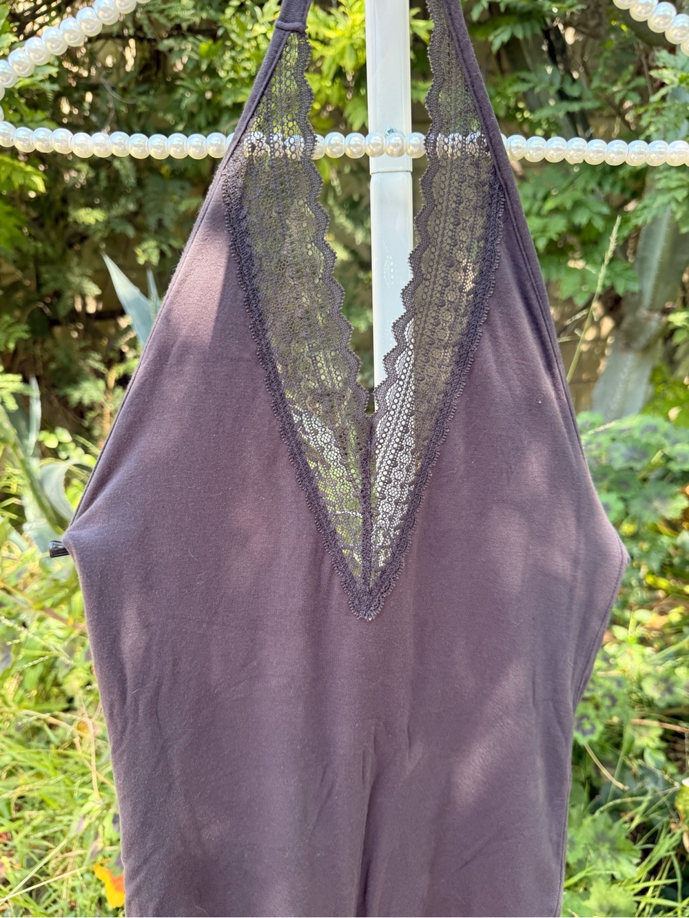 Lace Plunge V-Neck Halter Bodysuit- Grey
